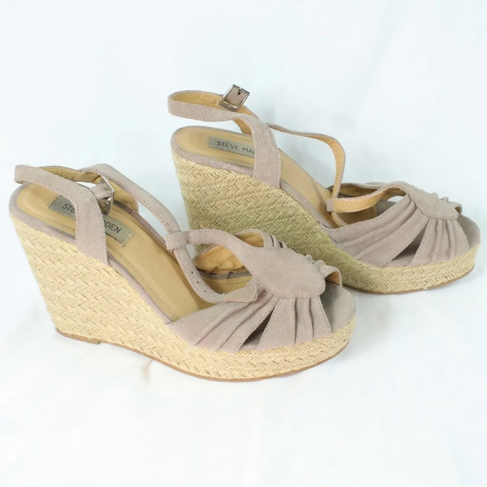 Steve Madden‎ Tan Straw Heels Shoes Womens Size 9.5